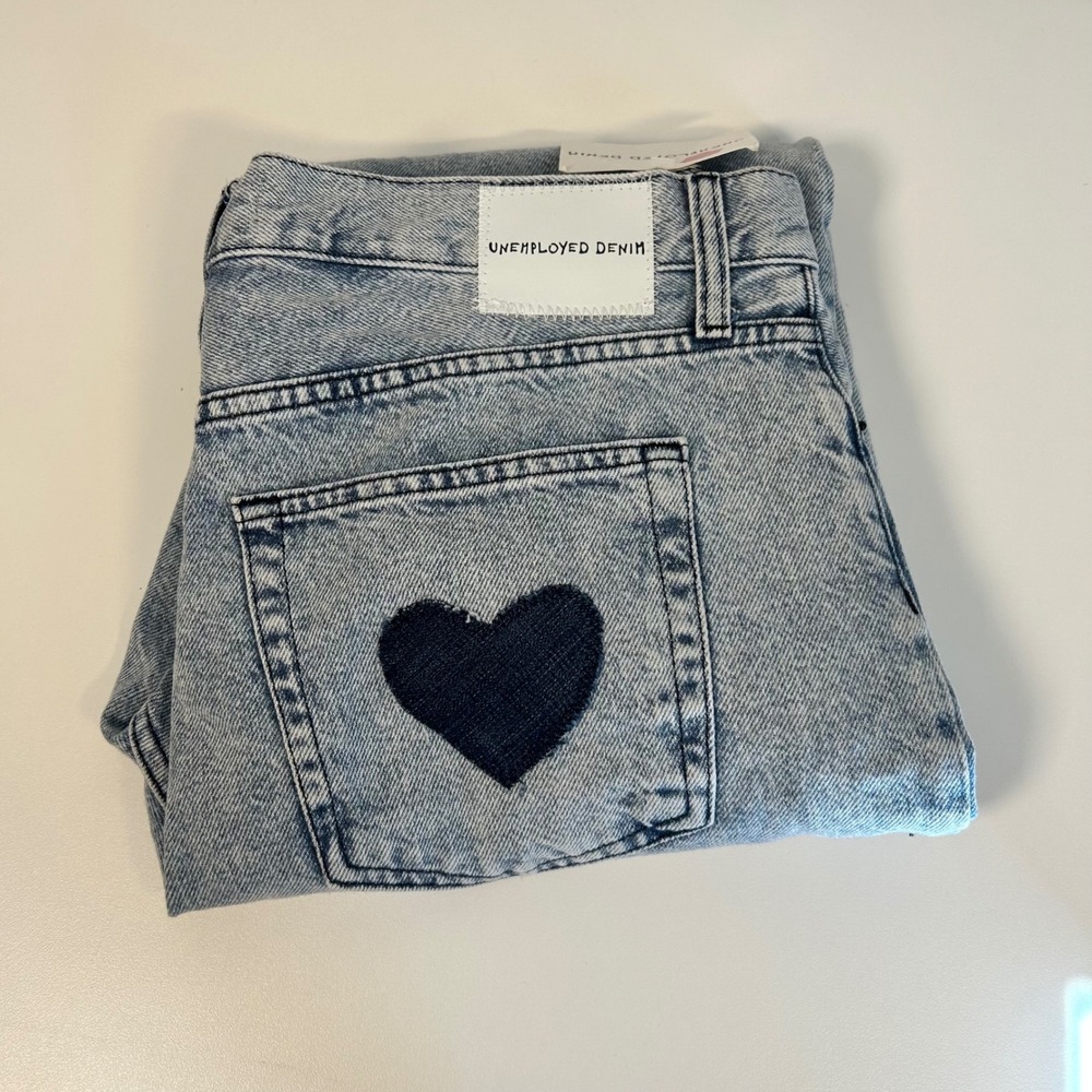 NWT unemployed Denim size 29 women's high rise acid washed heart patch jeans